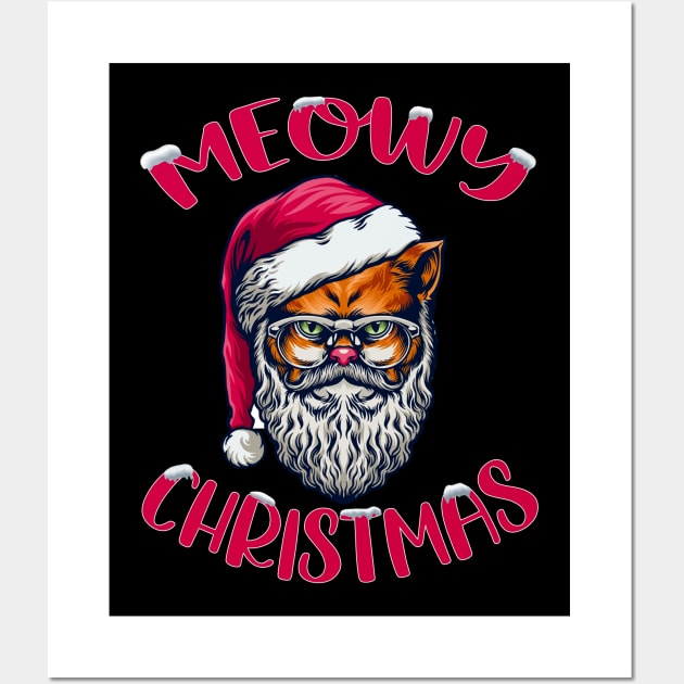 Funny Meowy Christmas Santa Claus Cat Design Wall Art by FilsonDesigns